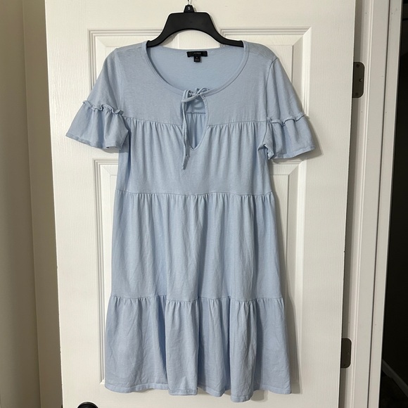 J Crew Blue Broken In Jersey Tiered Mini Dress Size S - Picture 3 of 6